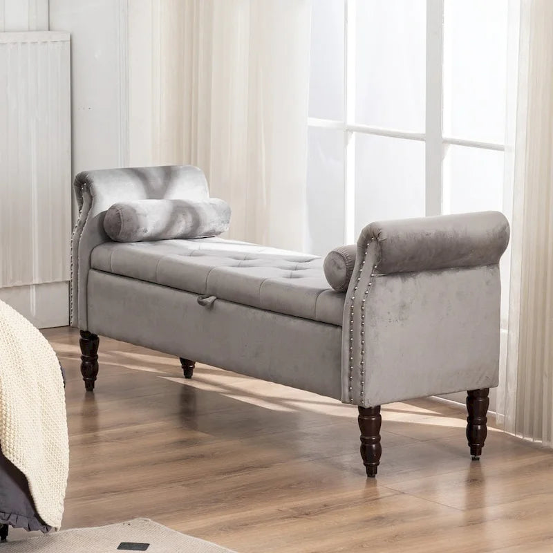 HOMYKA Storage Ottoman Bench with Rolled Arm
