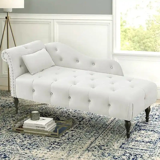 60 W Velvet Chaise Lounge, Tufted with Pillow & Nailhead Decorate - 60.6W  x 27.5D  x 28.3 H