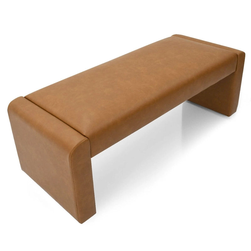 Tan Faux Leather Waterfall Bench - 47 Inch - Seats 2-3