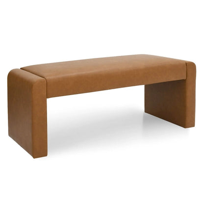 Tan Faux Leather Waterfall Bench - 47 Inch - Seats 2-3