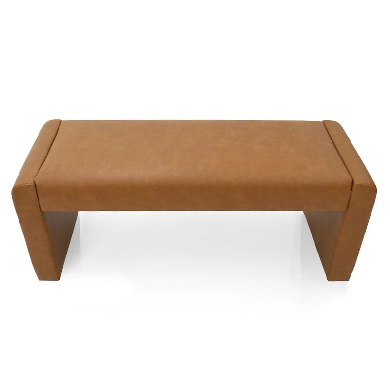 Tan Faux Leather Waterfall Bench - 47 Inch - Seats 2-3