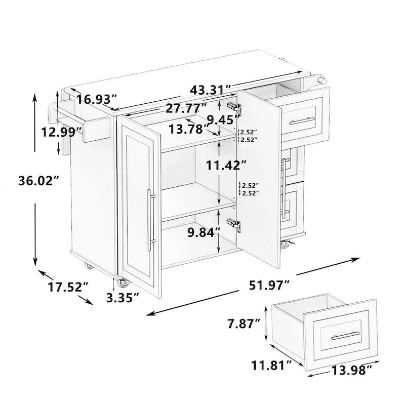 Kitchen Island Cart with 2 Door