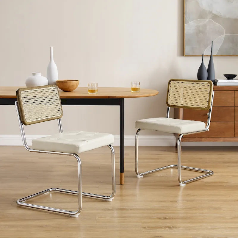 Black Faux Leather Cantilever Dining Chairs Set of 2