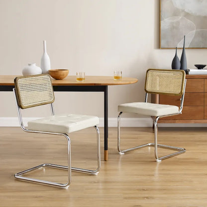 Black Faux Leather Cantilever Dining Chairs Set of 2
