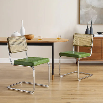 Black Faux Leather Cantilever Dining Chairs Set of 2