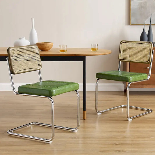 Black Faux Leather Cantilever Dining Chairs Set of 2