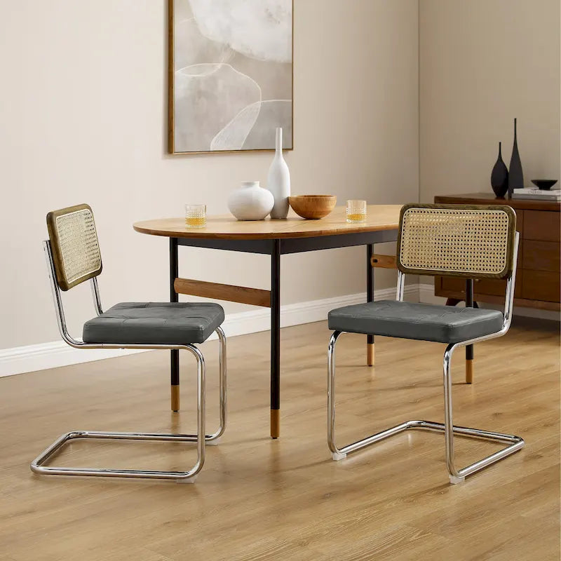 Black Faux Leather Cantilever Dining Chairs Set of 2