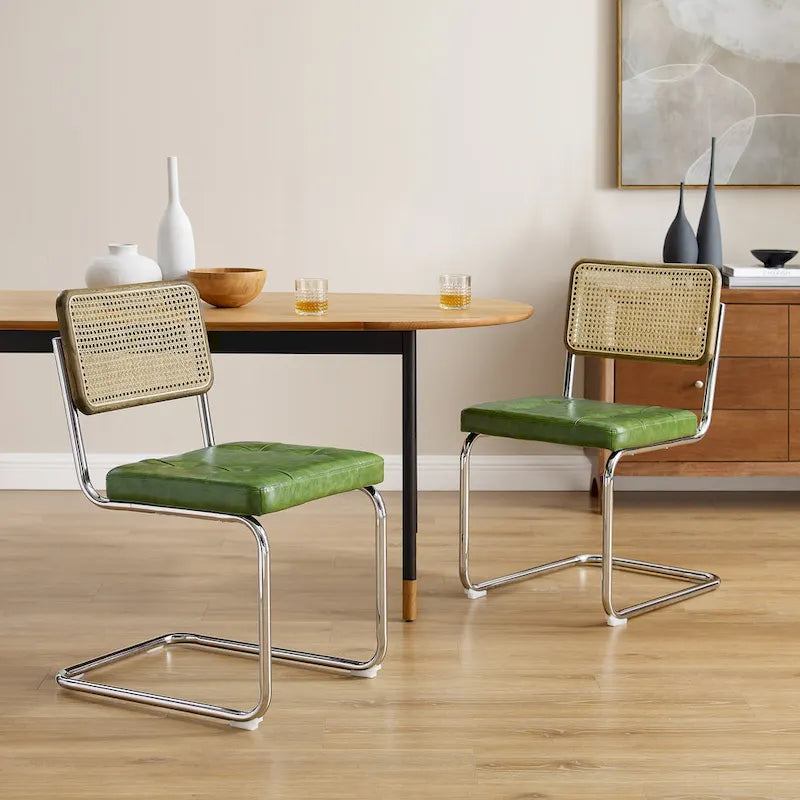 Black Faux Leather Cantilever Dining Chairs Set of 2