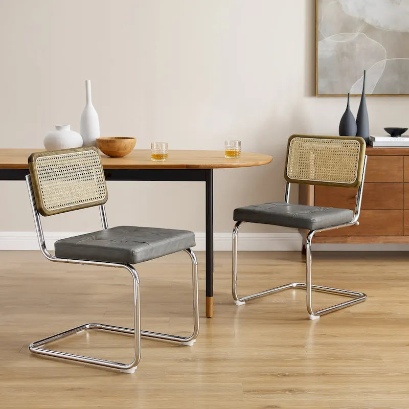 Black Faux Leather Cantilever Dining Chairs Set of 2