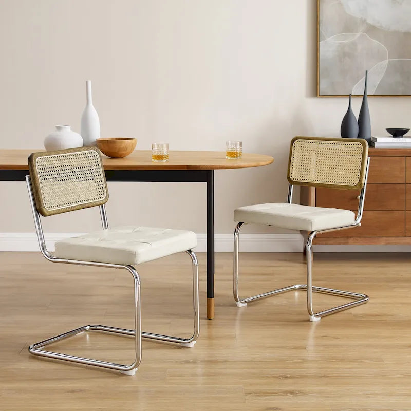 Black Faux Leather Cantilever Dining Chairs Set of 2