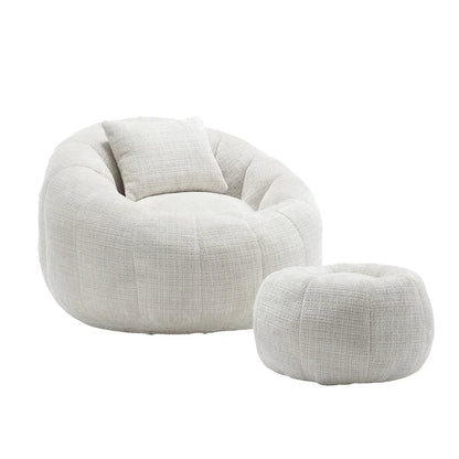 HOMEFUN Chenille Upholstered Round Lazy Cozy Bean Bag Chair with Ottoman and a Pillow