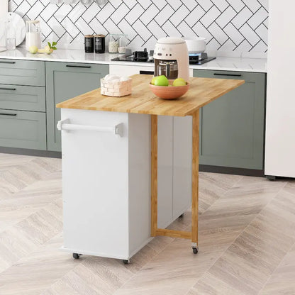 Kitchen Island Cart with 2 Door Cabinet and 3 Drawers