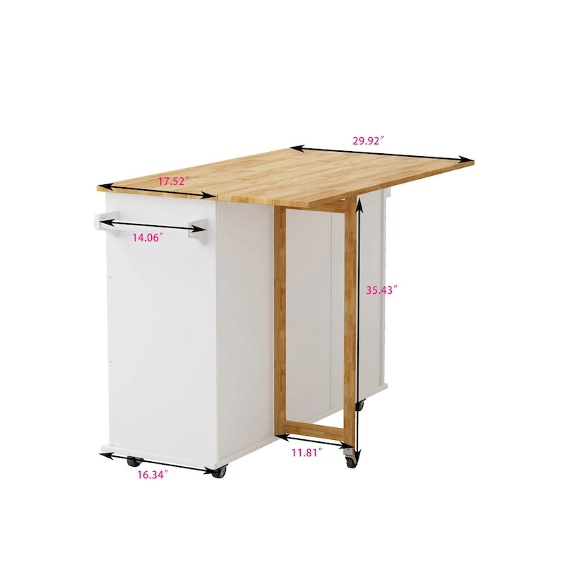 Kitchen Island Cart with 2 Door Cabinet and 3 Drawers