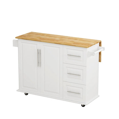 Kitchen Island Cart with 2 Door Cabinet and 3 Drawers