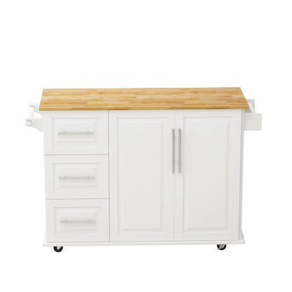 Kitchen Island Cart with 2 Door Cabinet and 3 Drawers