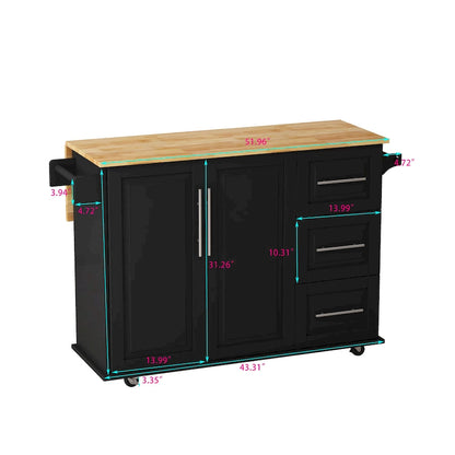 Kitchen Island Cart with 2 Door Cabinet and 3 Drawers