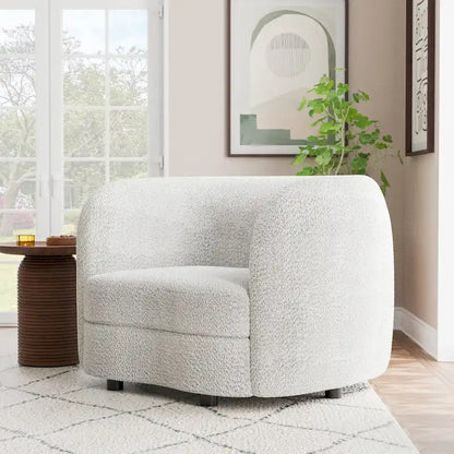 Furniture of America Ophelia Modern Curved Arms Boucle Accent Chair with Kidney Style Seat and Round Wooden Legs