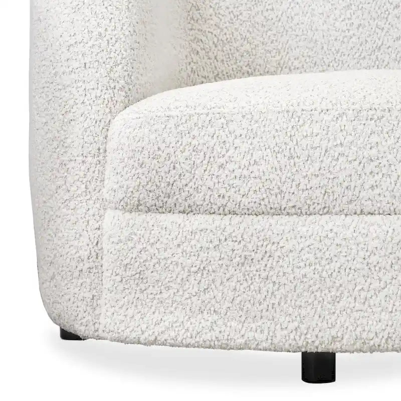 Modern Boucle Accent Chair with Curved Arms, Kidney Seat & Round Wood Legs