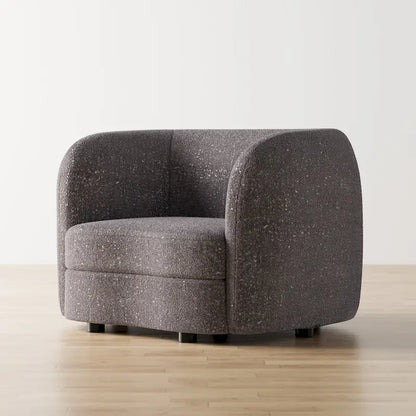 Modern Boucle Accent Chair with Curved Arms, Kidney Seat & Round Wood Legs