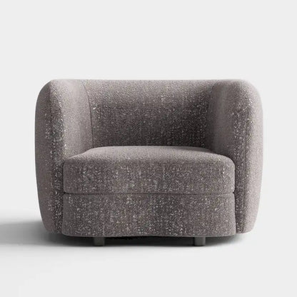Modern Boucle Accent Chair with Curved Arms, Kidney Seat & Round Wood Legs