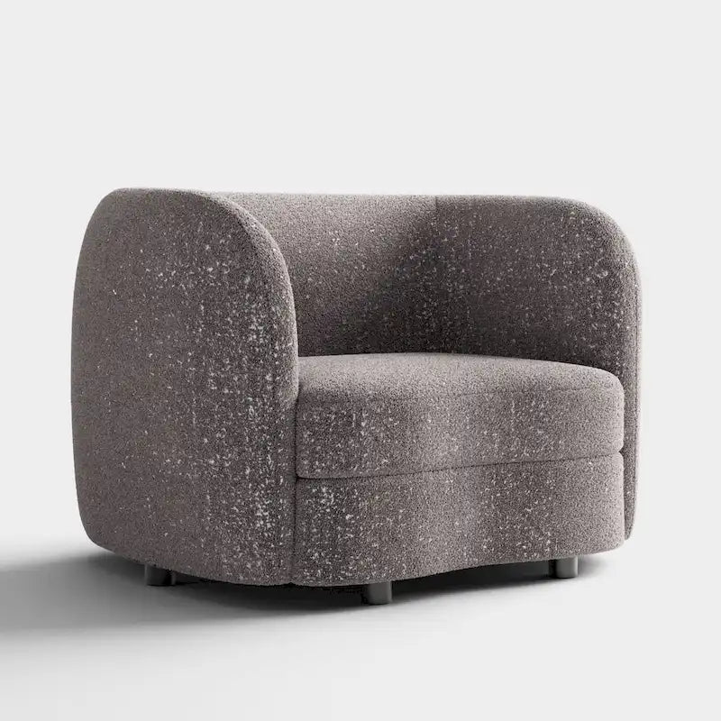 Modern Boucle Accent Chair with Curved Arms, Kidney Seat & Round Wood Legs