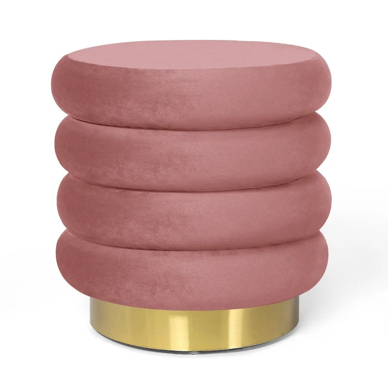 Adeco Round Velvet Ottoman Upholstered Foot Stool