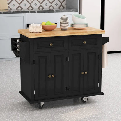 Kitchen Island Cart with Two Storage Cabinets and Two Locking Wheels