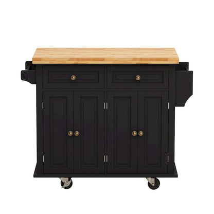 Kitchen Island Cart with Two Storage Cabinets and Two Locking Wheels