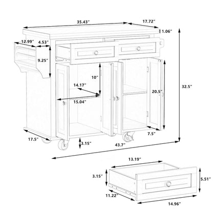 Kitchen Island Cart with Two Storage Cabinets and Two Locking Wheels