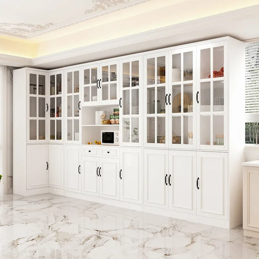 78.7 H Combo Buffet Sideboard White Curio Bookcase Cabinet Glass Door