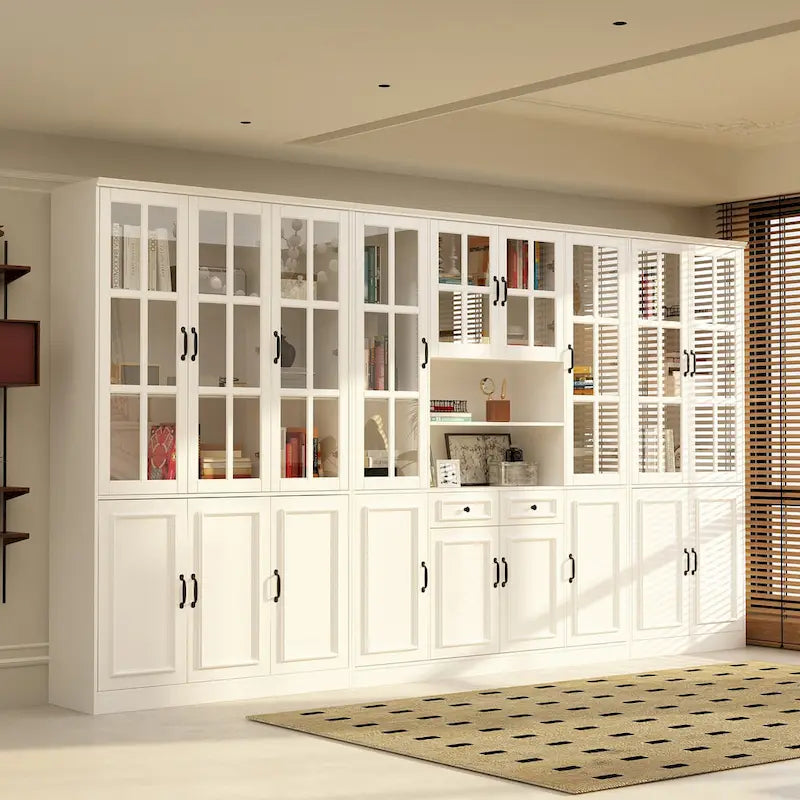 78.7 H Combo Buffet Sideboard White Curio Bookcase Cabinet Glass Door
