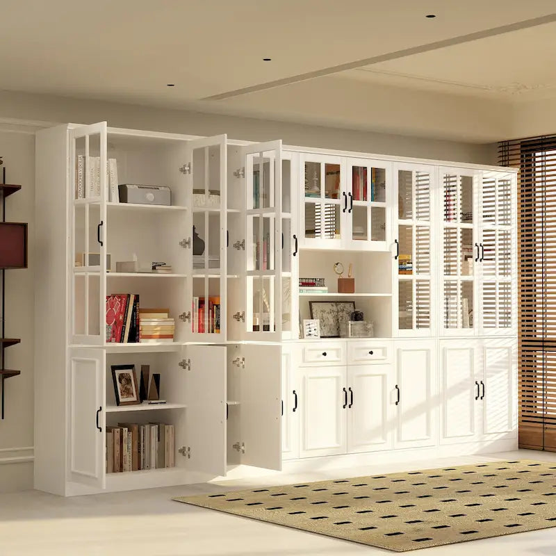 78.7 H Combo Buffet Sideboard White Curio Bookcase Cabinet Glass Door
