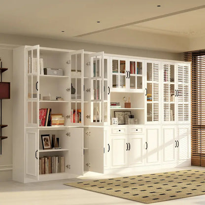 78.7 H Combo Buffet Sideboard White Curio Bookcase Cabinet Glass Door