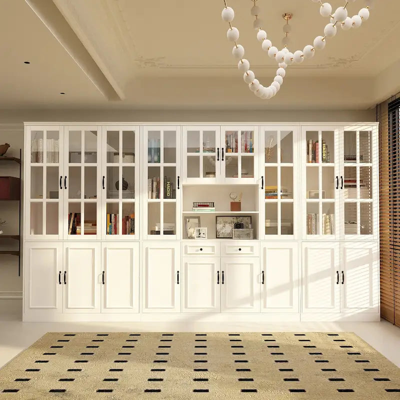 78.7 H Combo Buffet Sideboard White Curio Bookcase Cabinet Glass Door