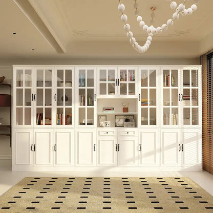 78.7 H Combo Buffet Sideboard White Curio Bookcase Cabinet Glass Door