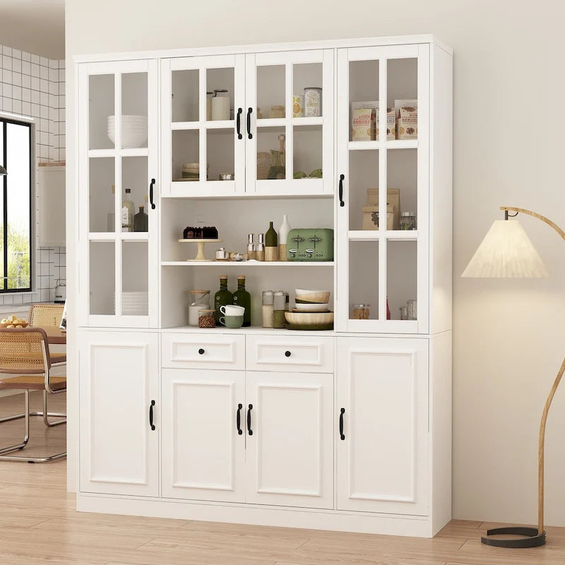 78.7 H Combo Buffet Sideboard White Curio Bookcase Cabinet Glass Door