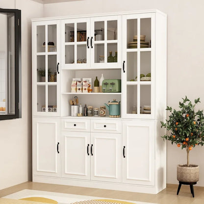 78.7 H Combo Buffet Sideboard White Curio Bookcase Cabinet Glass Door