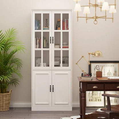 78.7 H Combo Buffet Sideboard White Curio Bookcase Cabinet Glass Door
