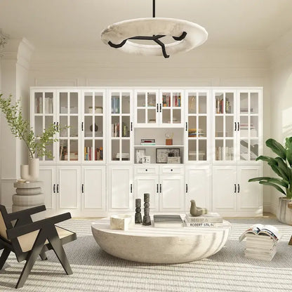 78.7 H Combo Buffet Sideboard White Curio Bookcase Cabinet Glass Door