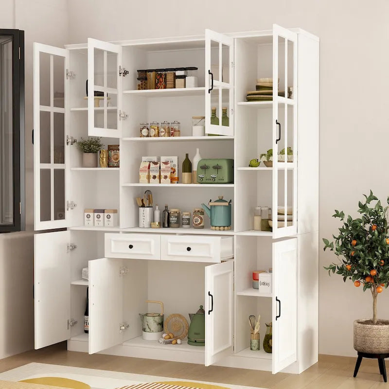 78.7 H Combo Buffet Sideboard White Curio Bookcase Cabinet Glass Door