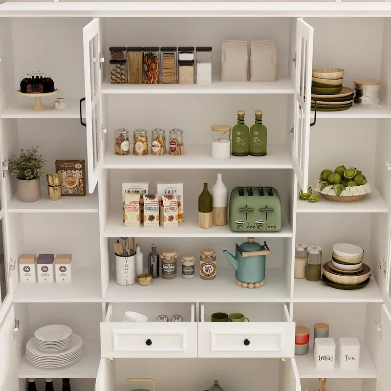 78.7 H Combo Buffet Sideboard White Curio Bookcase Cabinet Glass Door