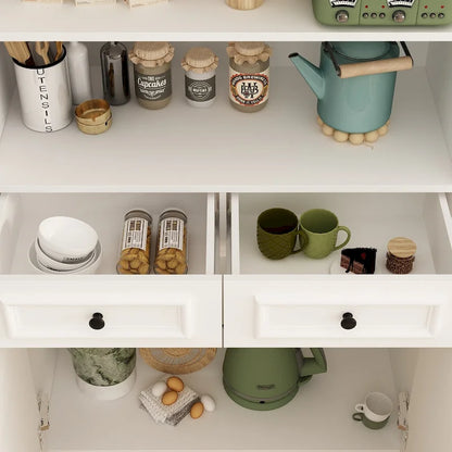 78.7 H Combo Buffet Sideboard White Curio Bookcase Cabinet Glass Door