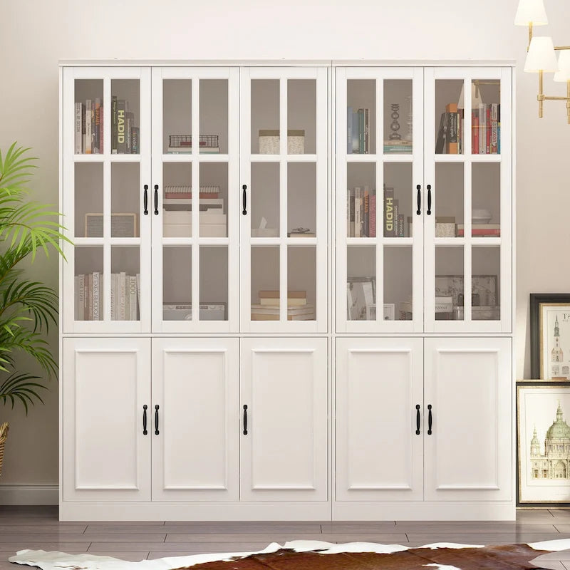 78.7 H Combo Buffet Sideboard White Curio Bookcase Cabinet Glass Door