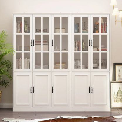 78.7 H Combo Buffet Sideboard White Curio Bookcase Cabinet Glass Door