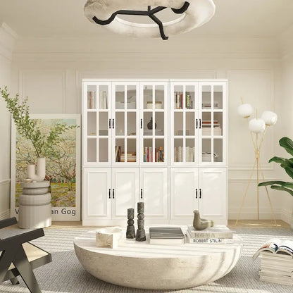 78.7 H Combo Buffet Sideboard White Curio Bookcase Cabinet Glass Door