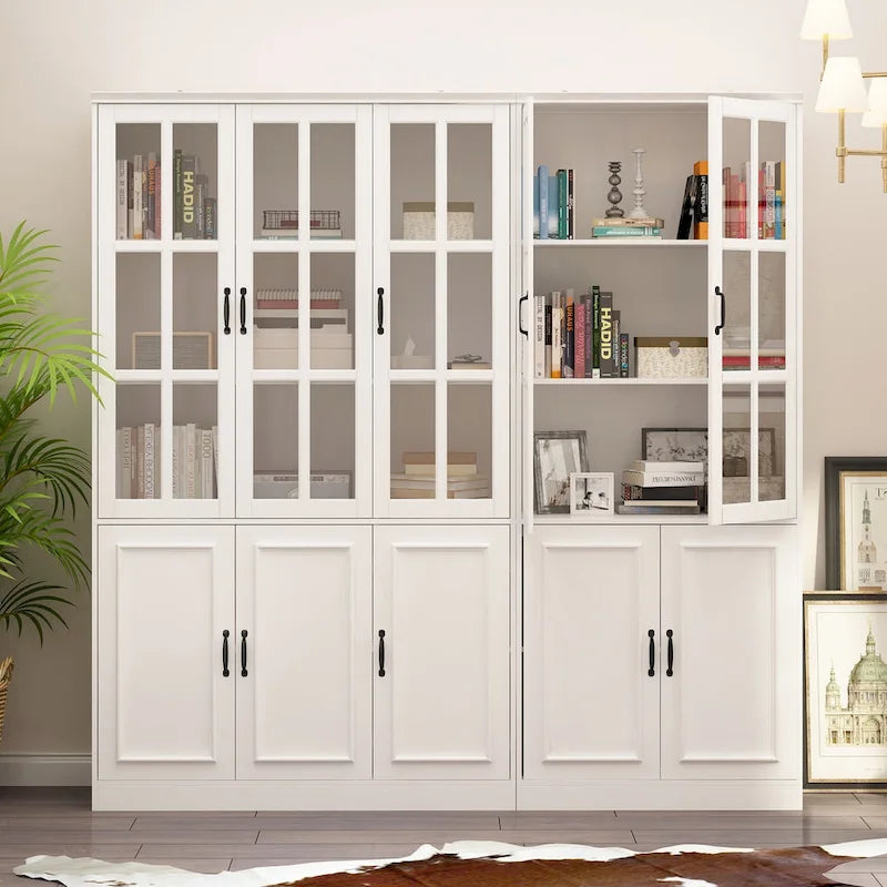 78.7 H Combo Buffet Sideboard White Curio Bookcase Cabinet Glass Door