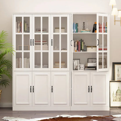 78.7 H Combo Buffet Sideboard White Curio Bookcase Cabinet Glass Door