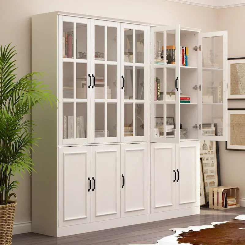 78.7 H Combo Buffet Sideboard White Curio Bookcase Cabinet Glass Door