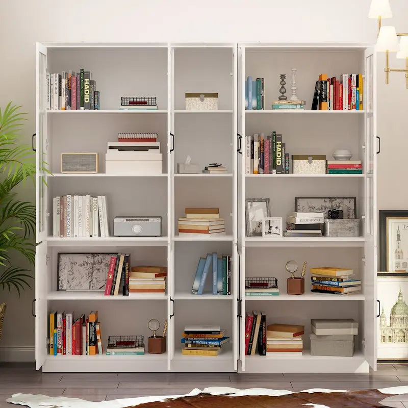 78.7 H Combo Buffet Sideboard White Curio Bookcase Cabinet Glass Door
