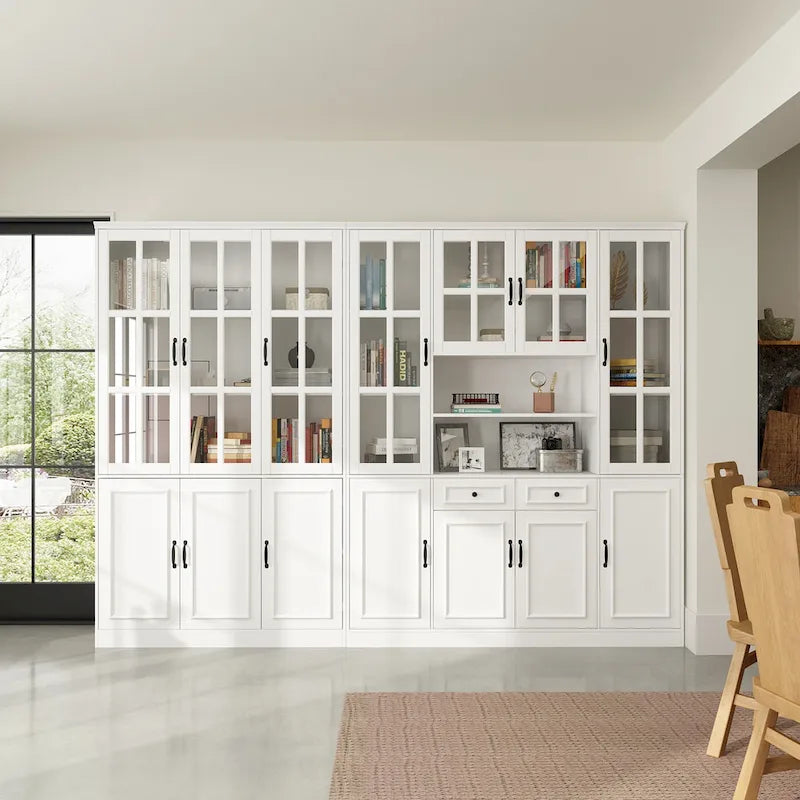 78.7 H Combo Buffet Sideboard White Curio Bookcase Cabinet Glass Door